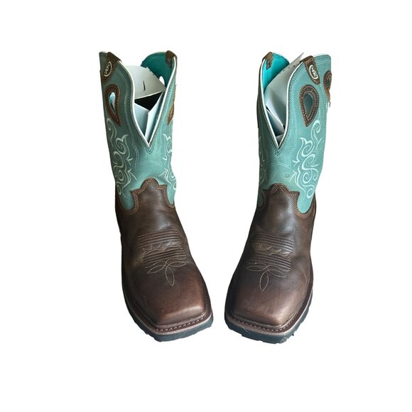 Tony Lama Teal Brown Womens Waterproof Composite Toe  Cowboy Boots, Size 10.5 B - Picture 1 of 11